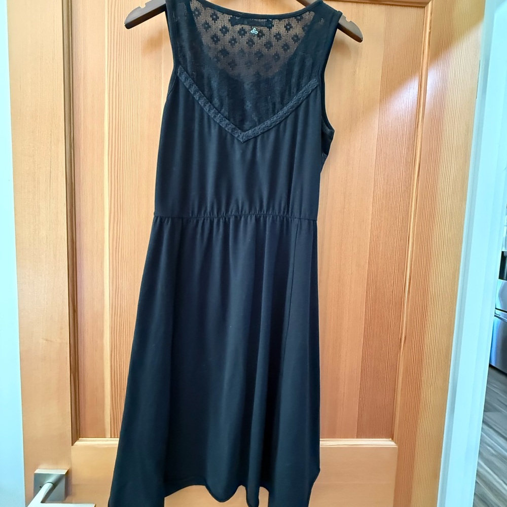 Prana Black Sleeveless Midi Dress with Lace Yoke